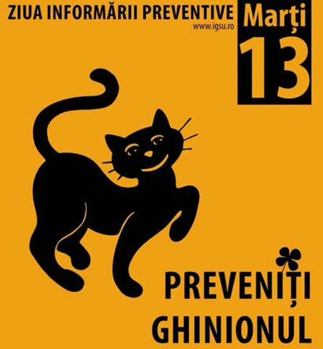 Afiș campania „Marți 13" — pisica neagră, variantă alternativă IGSU