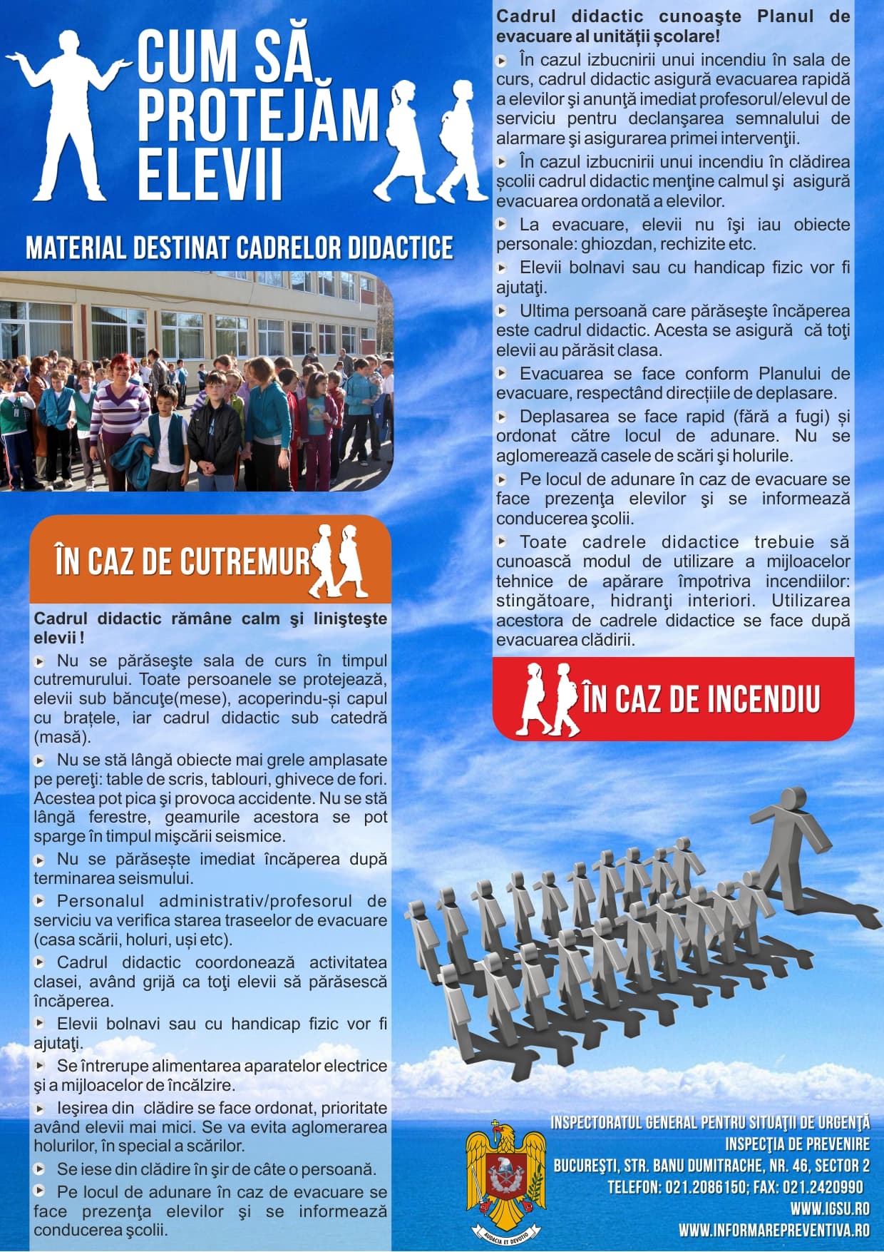 Afiș IGSU „Cum să Protejăm Elevii" — material pentru cadre didactice