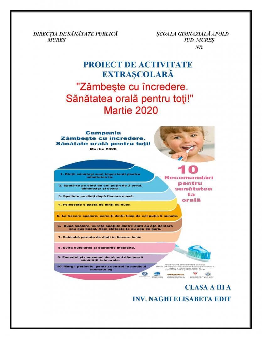 Proiect extracurricular „Zâmbește cu Încredere" — sănătate orală pentru copii